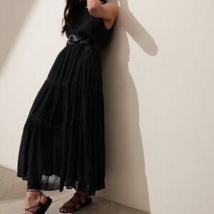 Banana Republic | Black Tiered Maxi Dress | Size Small Petite